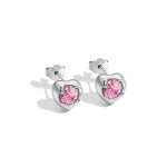 Sweetheart Pink Crystal Heart Stud Earrings